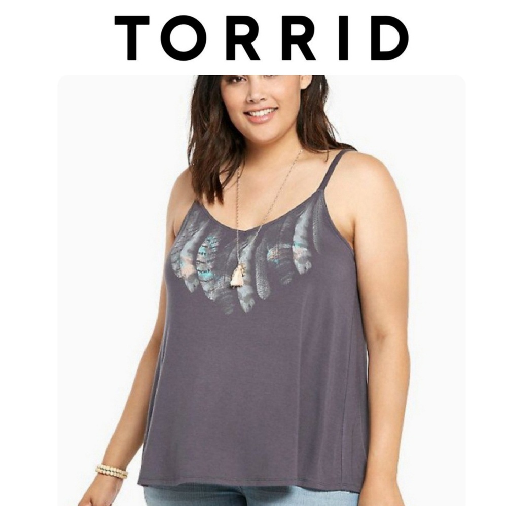 Torrid Feather Print Gray Swing Tank Top